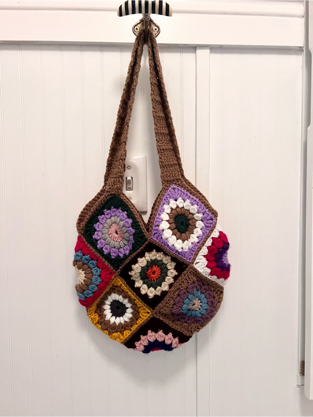 Handmade Granny Square Crochet Tote Bag 12X10”